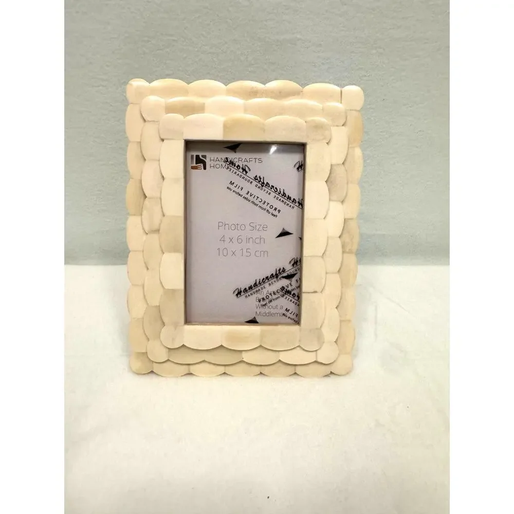Handicrafts Home Handmade Scalloped Bone Inlay White Picture Frame, 6x4